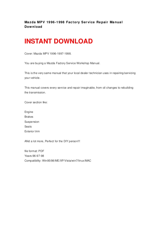2002 Mazda Mpv Service Repair Manual Cd Torrent Download